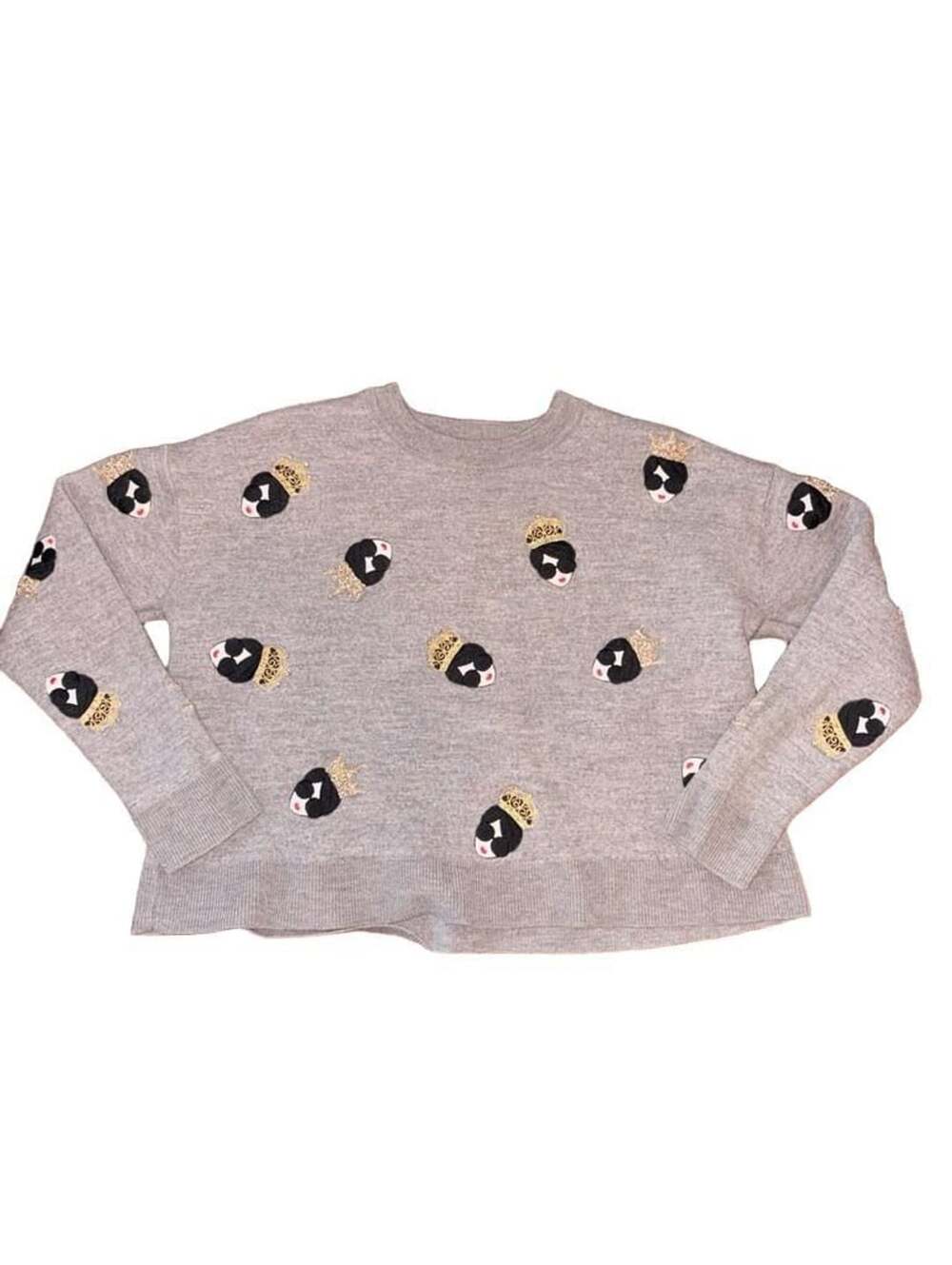 alice + olivia Gleeson Stace Face Sweater Size S Grey Wool
